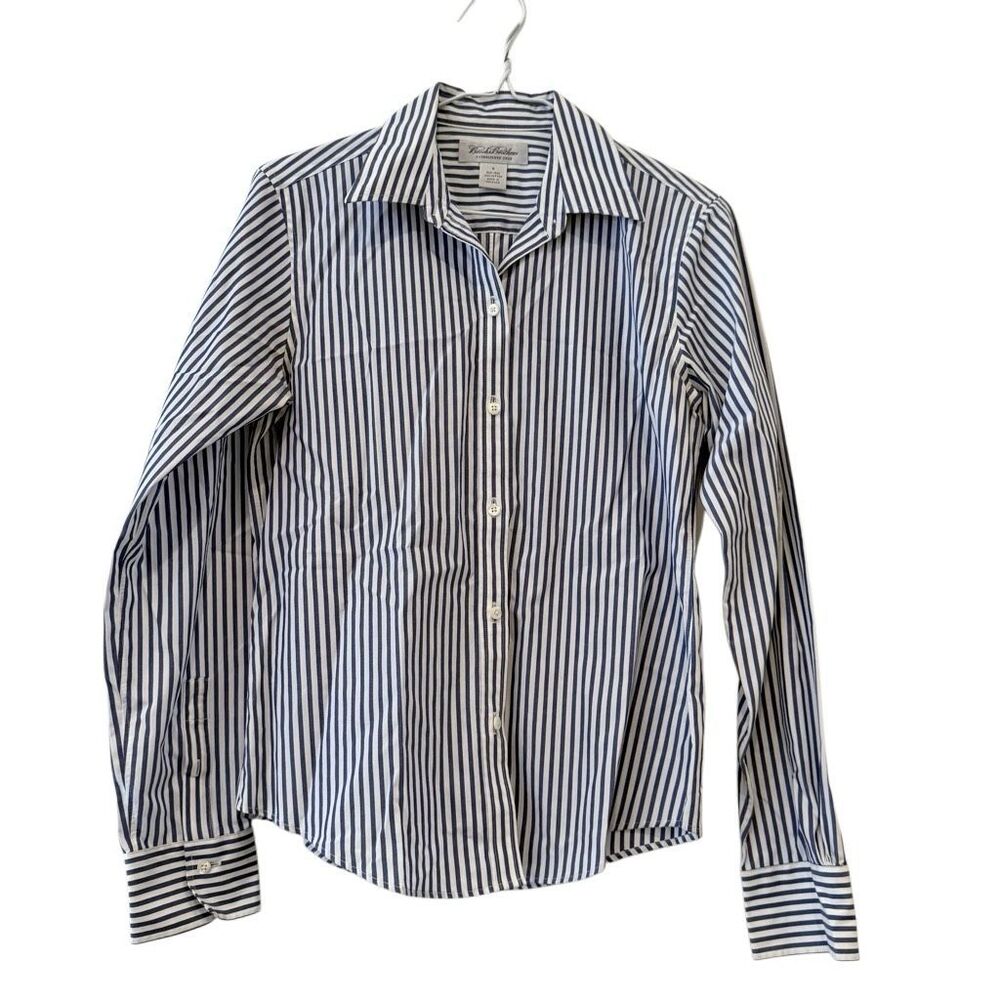 Brooks Brothers Striped Non-Iron Cotton Button-up Blue & White Shirt Blouse Sz 8